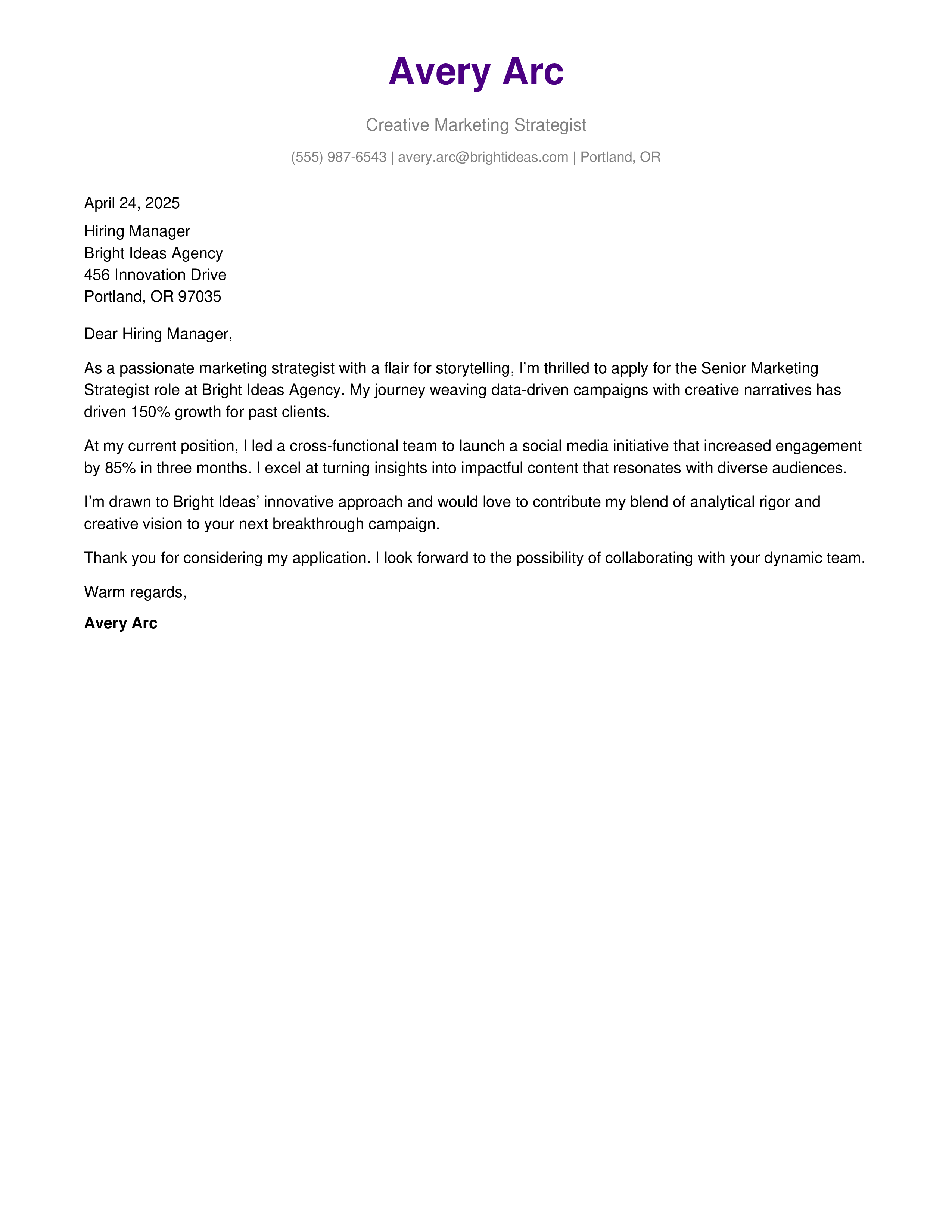 Arc Cover Letter