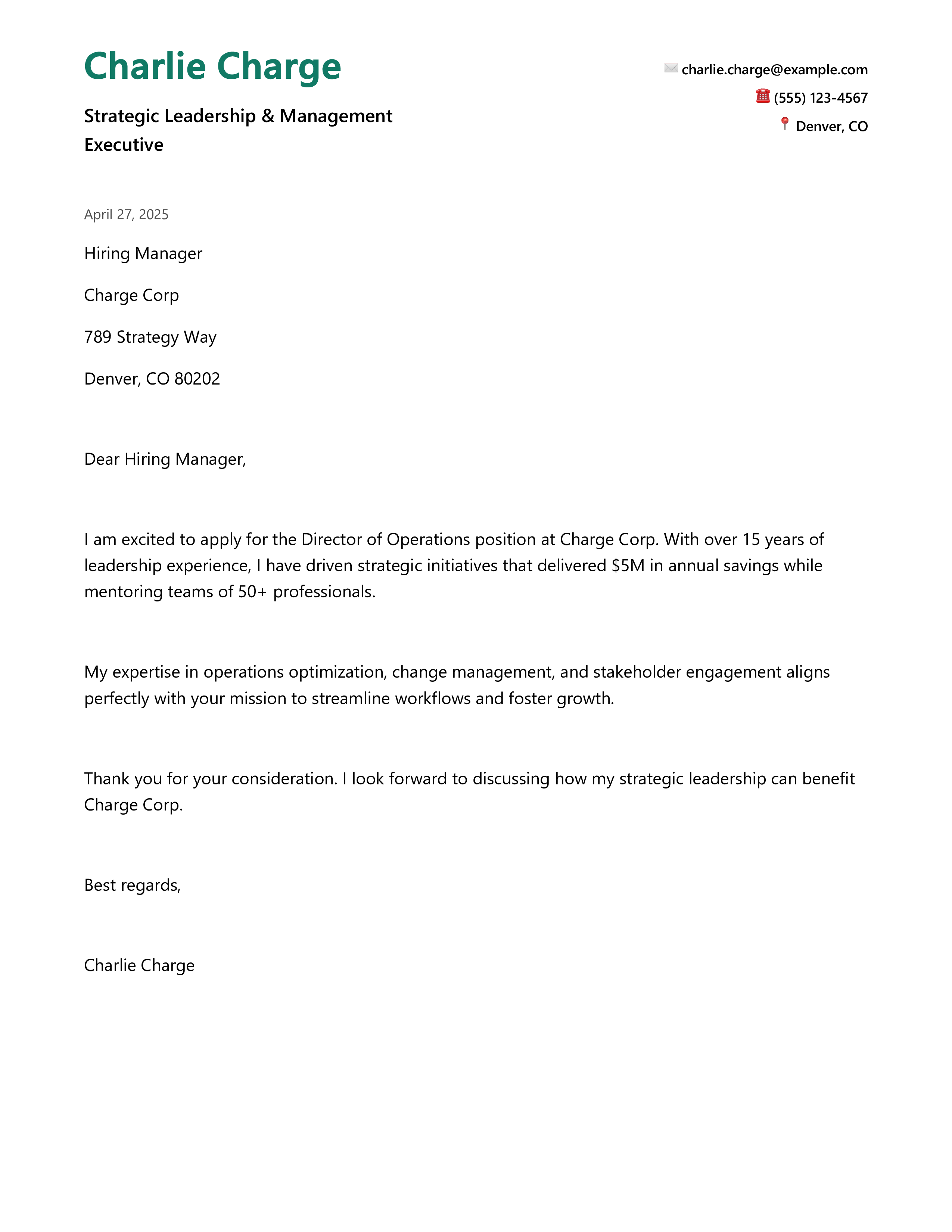 Charge Cover Letter