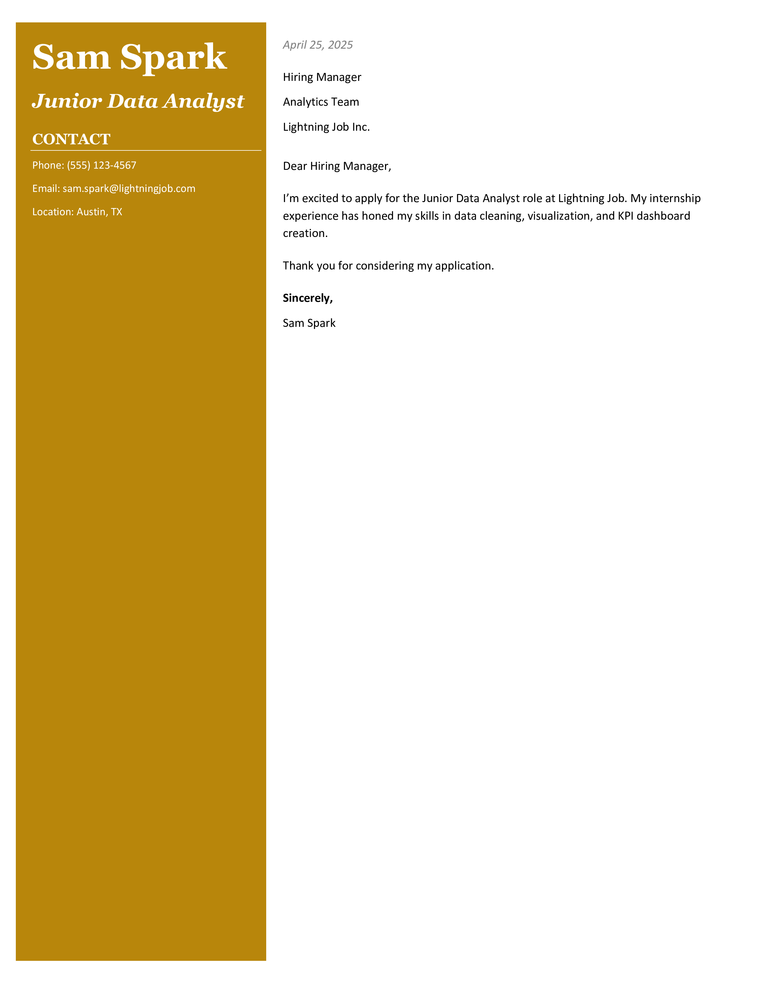Spark Cover Letter