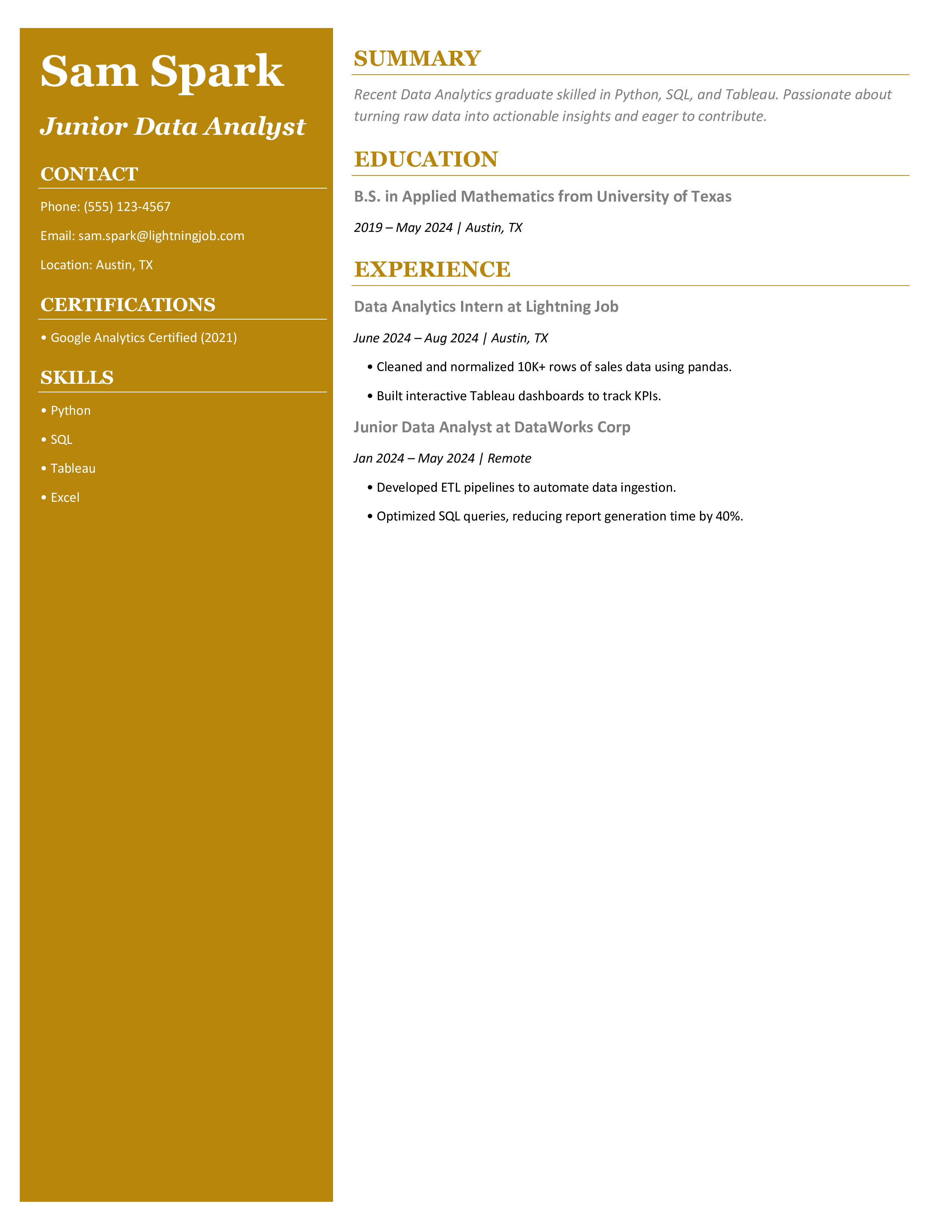Spark Resume