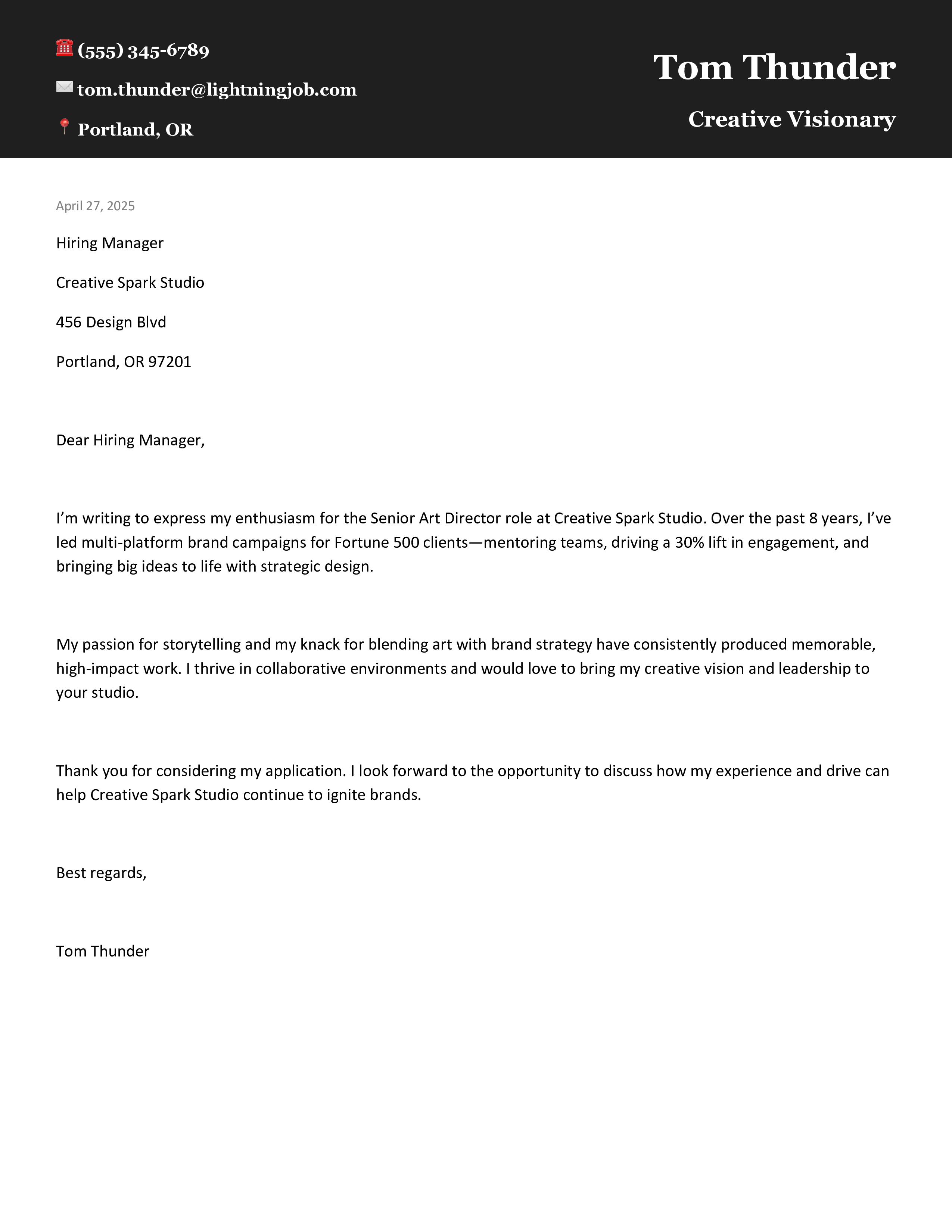 Thunder Cover Letter